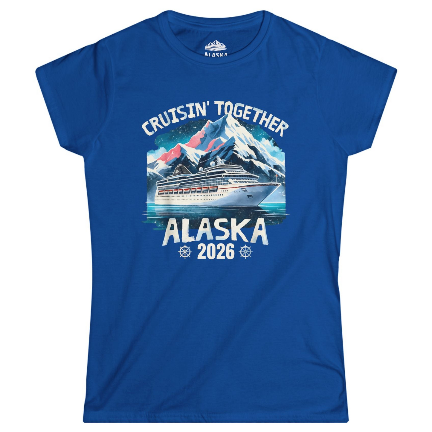 Alaska Cruise 2026 Shirt - Vintage Mountains and Cruise Ship Adventure Ladies T-Shirt – Royal – Alaska Cruise Shirts