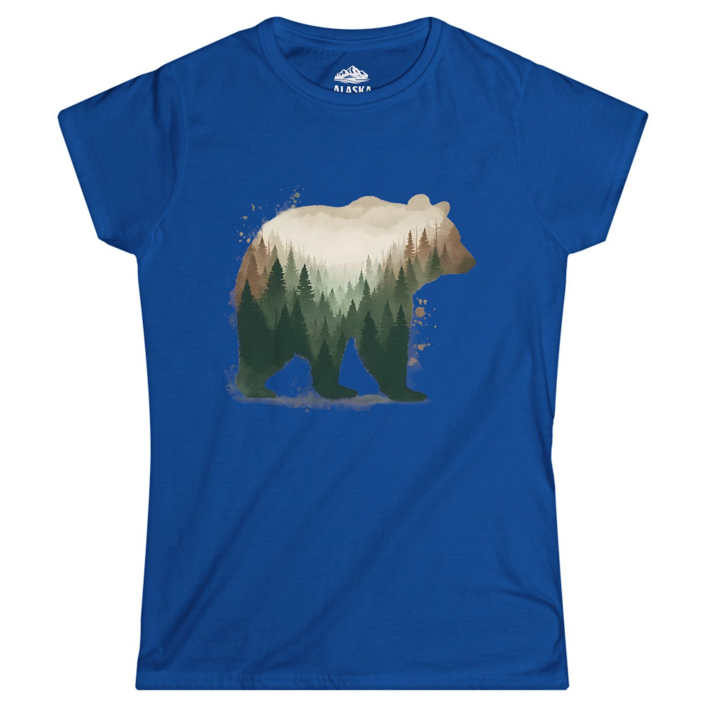 Double Exposure Bear Forest Shirt - Watercolor Nature Wildlife Tee Ladies T-Shirt – Royal – Alaska Cruise Shirts