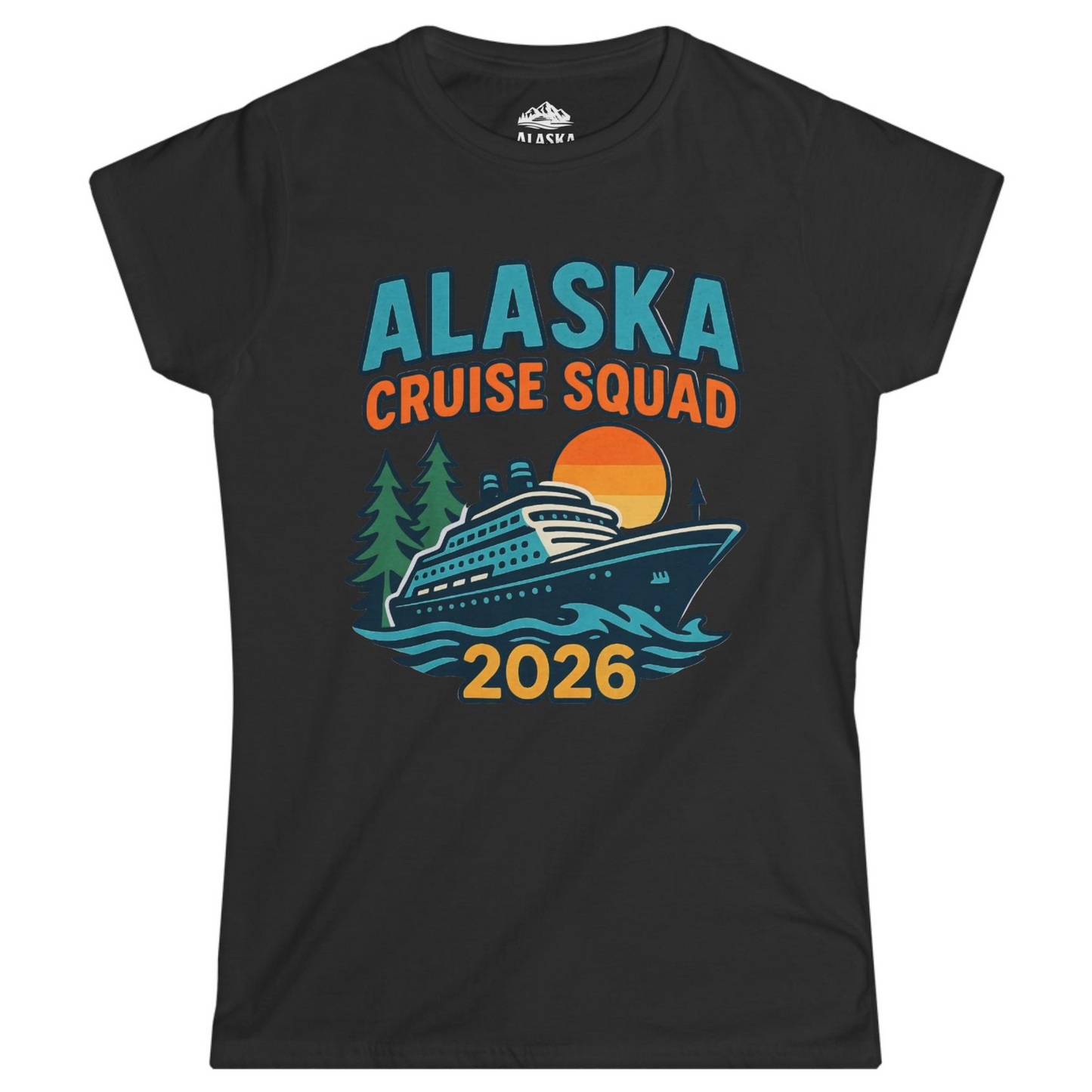 Alaska Cruise Squad Shirt - Retro Sunset Adventure Family Group Tee Ladies T-Shirt – Black – Alaska Cruise Shirts