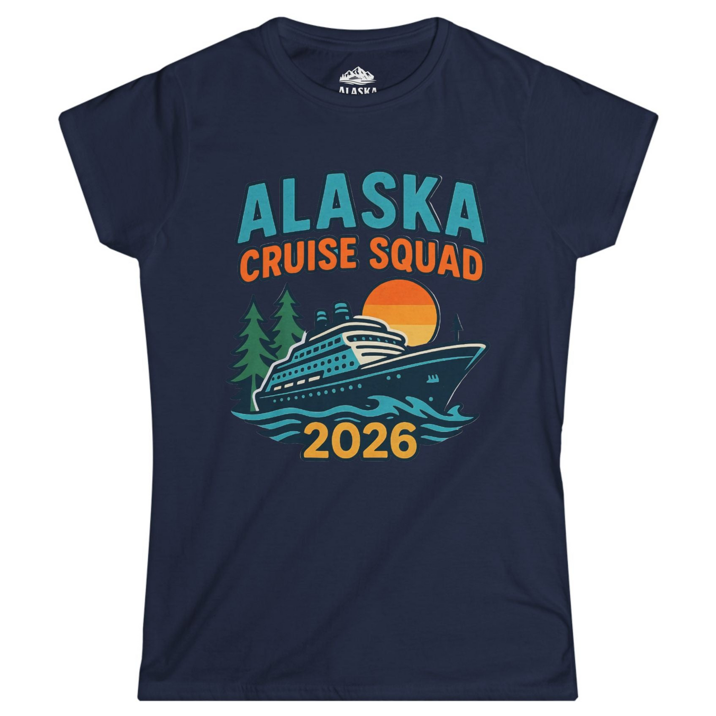 Alaska Cruise Squad Shirt - Retro Sunset Adventure Family Group Tee Ladies T-Shirt – Navy – Alaska Cruise Shirts