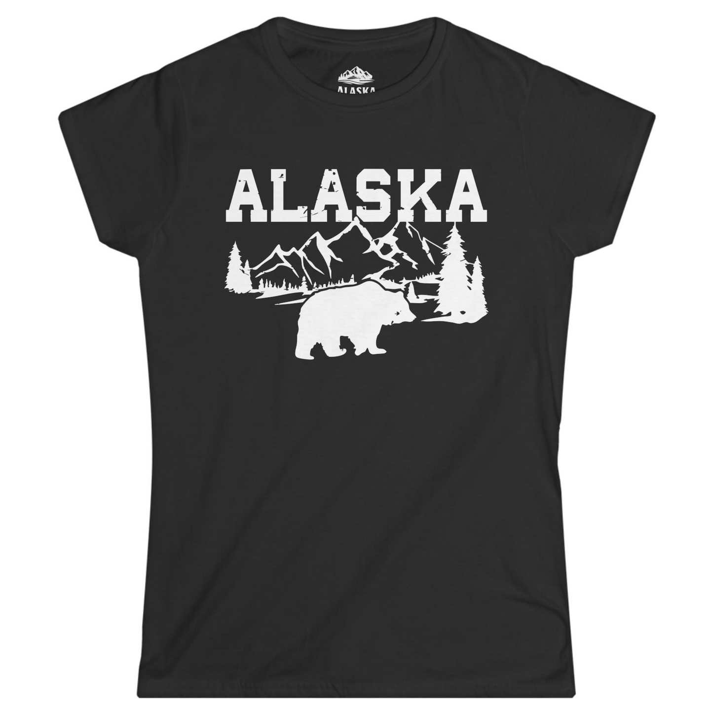 Alaska Bear Shirt - Wilderness Mountains and Trees Nature Silhouette Tee Ladies T-Shirt – Black – Alaska Cruise Shirts