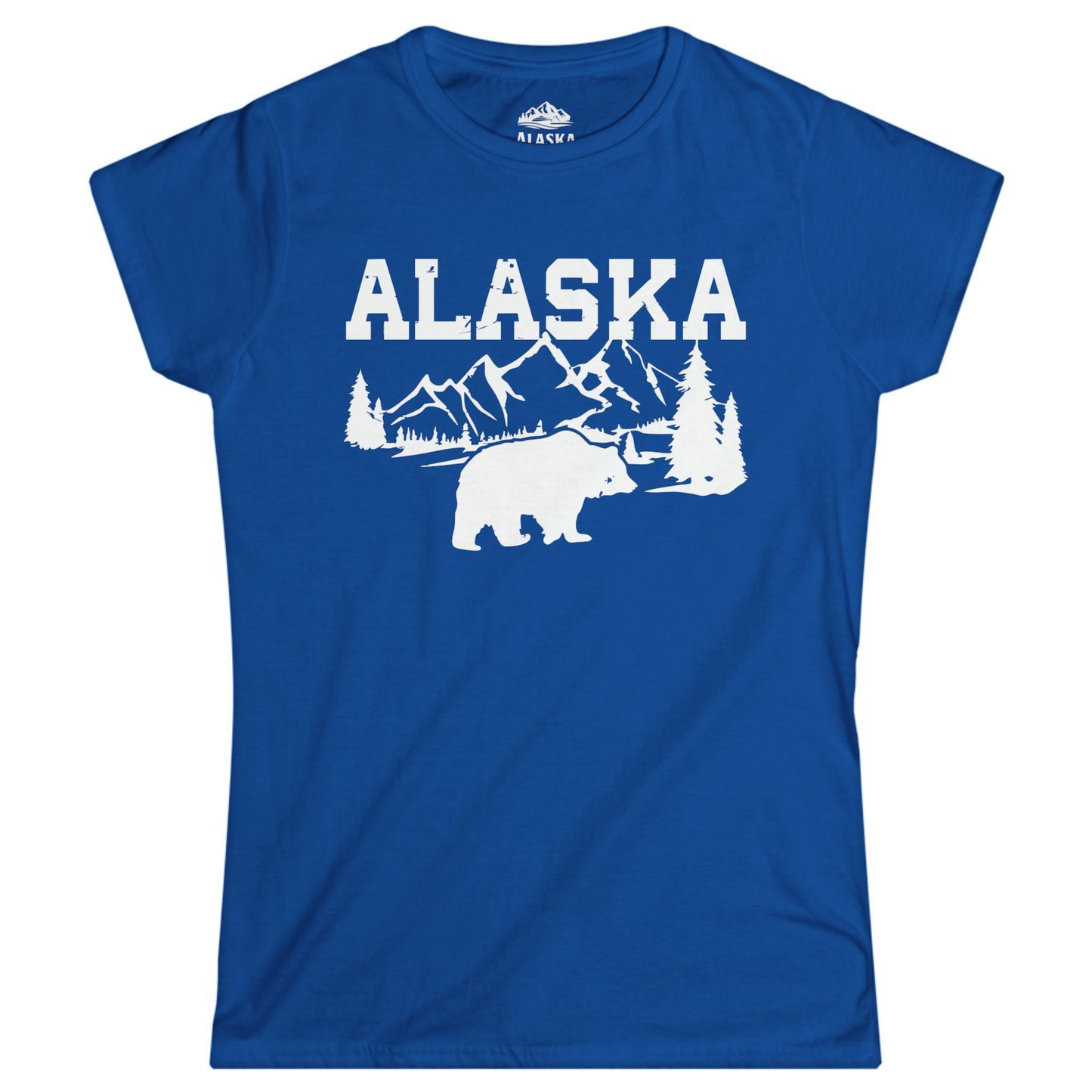 Alaska Bear Shirt - Wilderness Mountains and Trees Nature Silhouette Tee Ladies T-Shirt – Royal – Alaska Cruise Shirts
