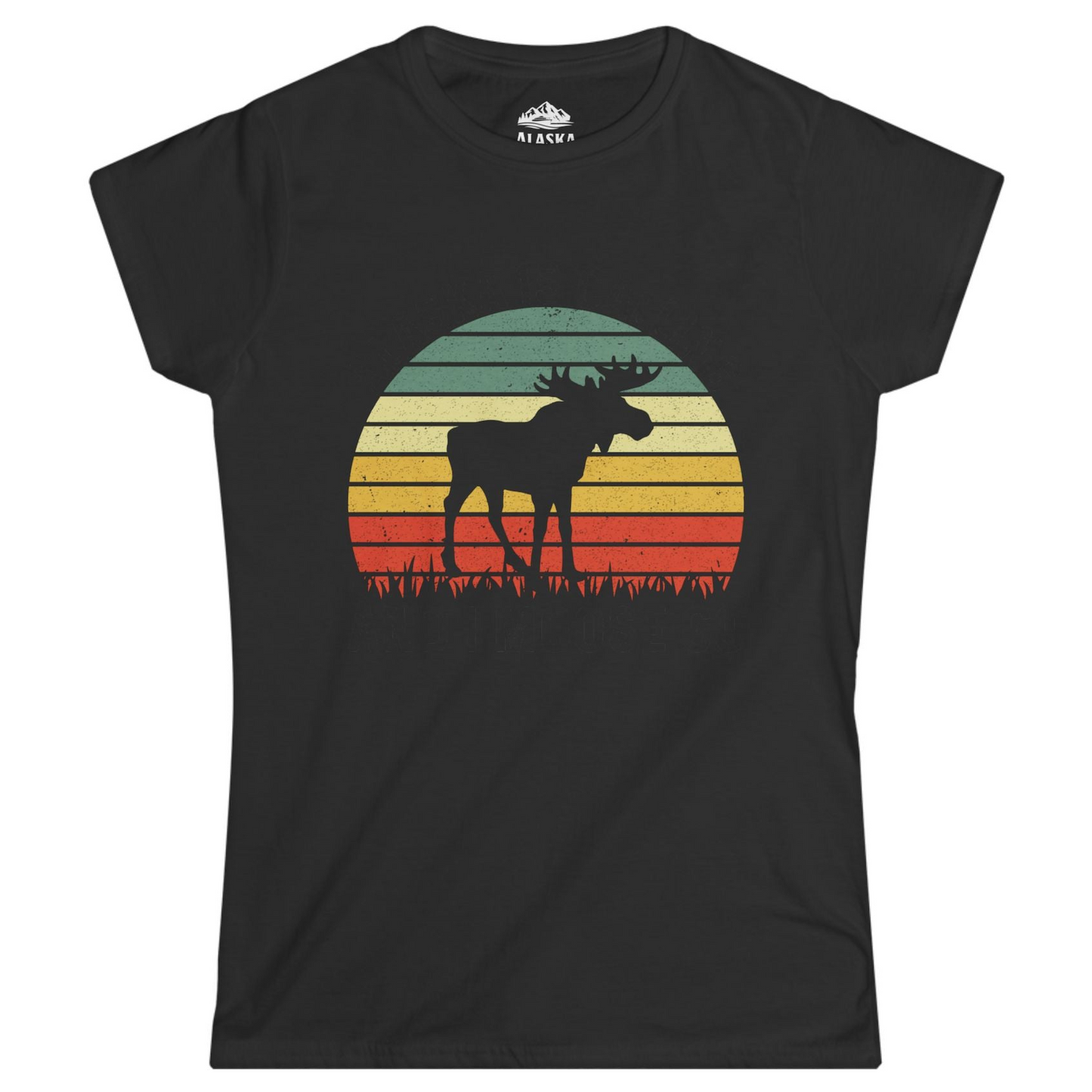 Alaska Is Calling And I Moose Go Retro Sunset Moose Graphic Shirt Ladies T-Shirt – Black – Alaska Cruise Shirts