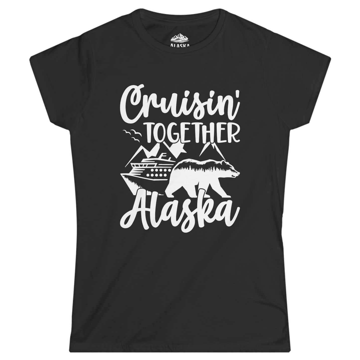 Alaska Cruise Adventure Shirt - Cruisin Together Bear Mountains Scene Ladies T-Shirt – Black – Alaska Cruise Shirts