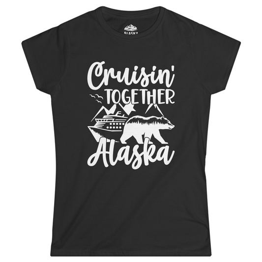 Alaska Cruise Adventure Shirt - Cruisin Together Bear Mountains Scene Ladies T-Shirt – Black – Alaska Cruise Shirts