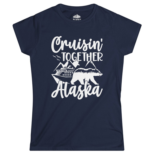 Alaska Cruise Adventure Shirt - Cruisin Together Bear Mountains Scene Ladies T-Shirt – Navy – Alaska Cruise Shirts