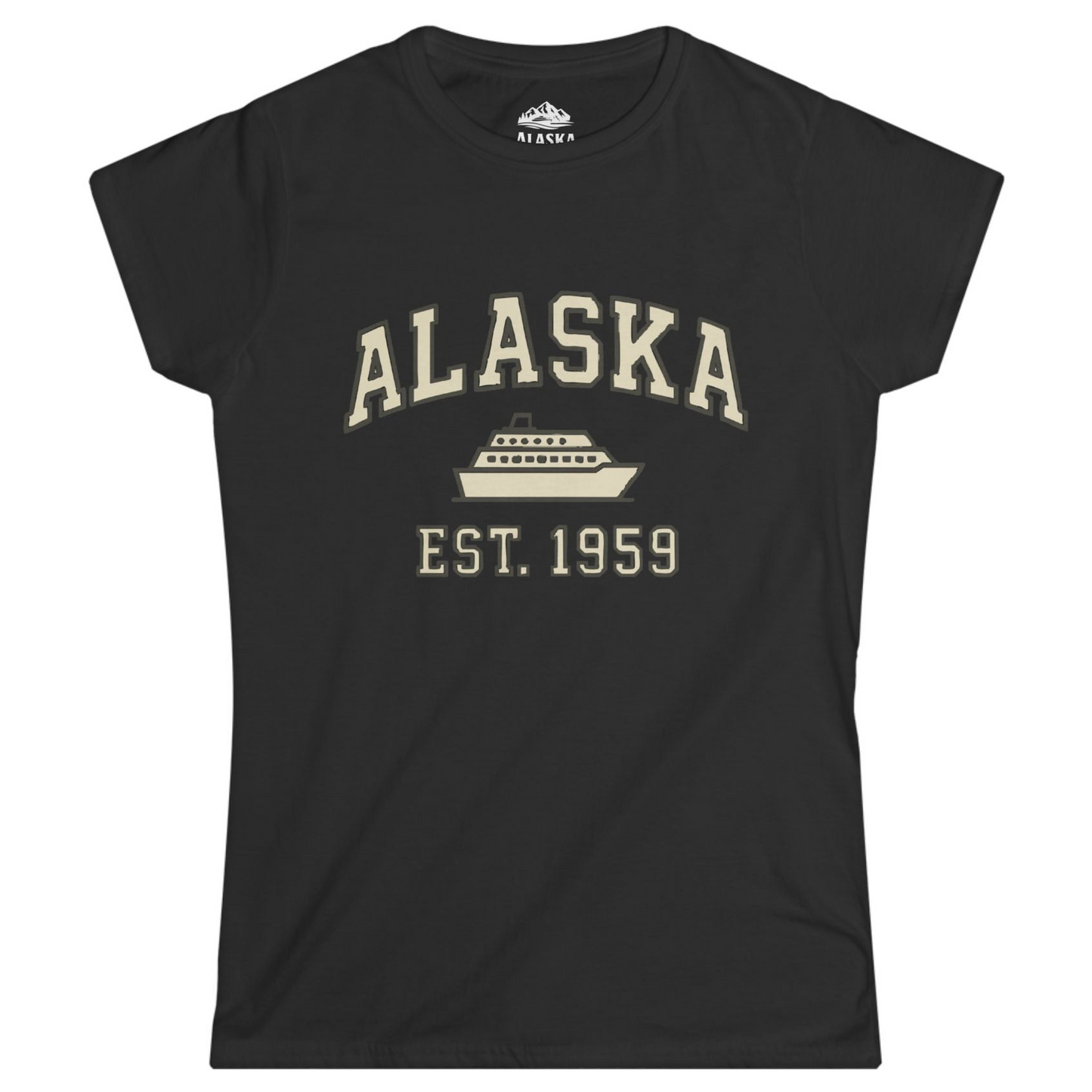 Alaska Cruise Shirt - Vintage Collegiate Ship Est 1959 Nautical Design Ladies T-Shirt – Black – Alaska Cruise Shirts