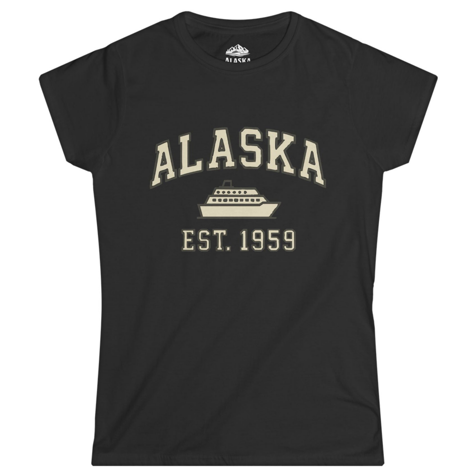 Alaska Cruise Shirt - Vintage Collegiate Ship Est 1959 Nautical Design Ladies T-Shirt – Black – Alaska Cruise Shirts