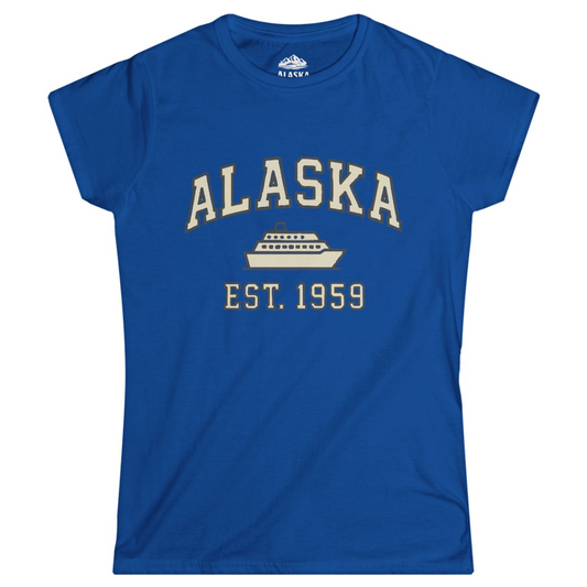 Alaska Cruise Shirt - Vintage Collegiate Ship Est 1959 Nautical Design Ladies T-Shirt – Royal – Alaska Cruise Shirts