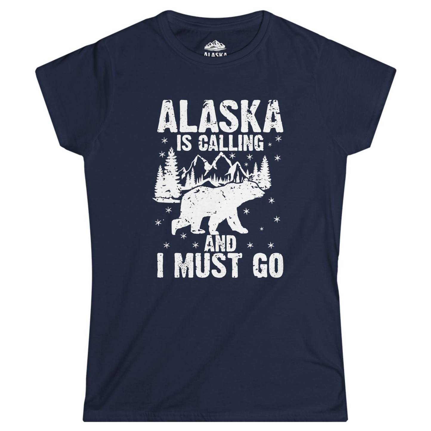Alaska Is Calling Bear Mountain Wilderness Adventure Vintage Shirt Ladies T-Shirt – Navy – Alaska Cruise Shirts