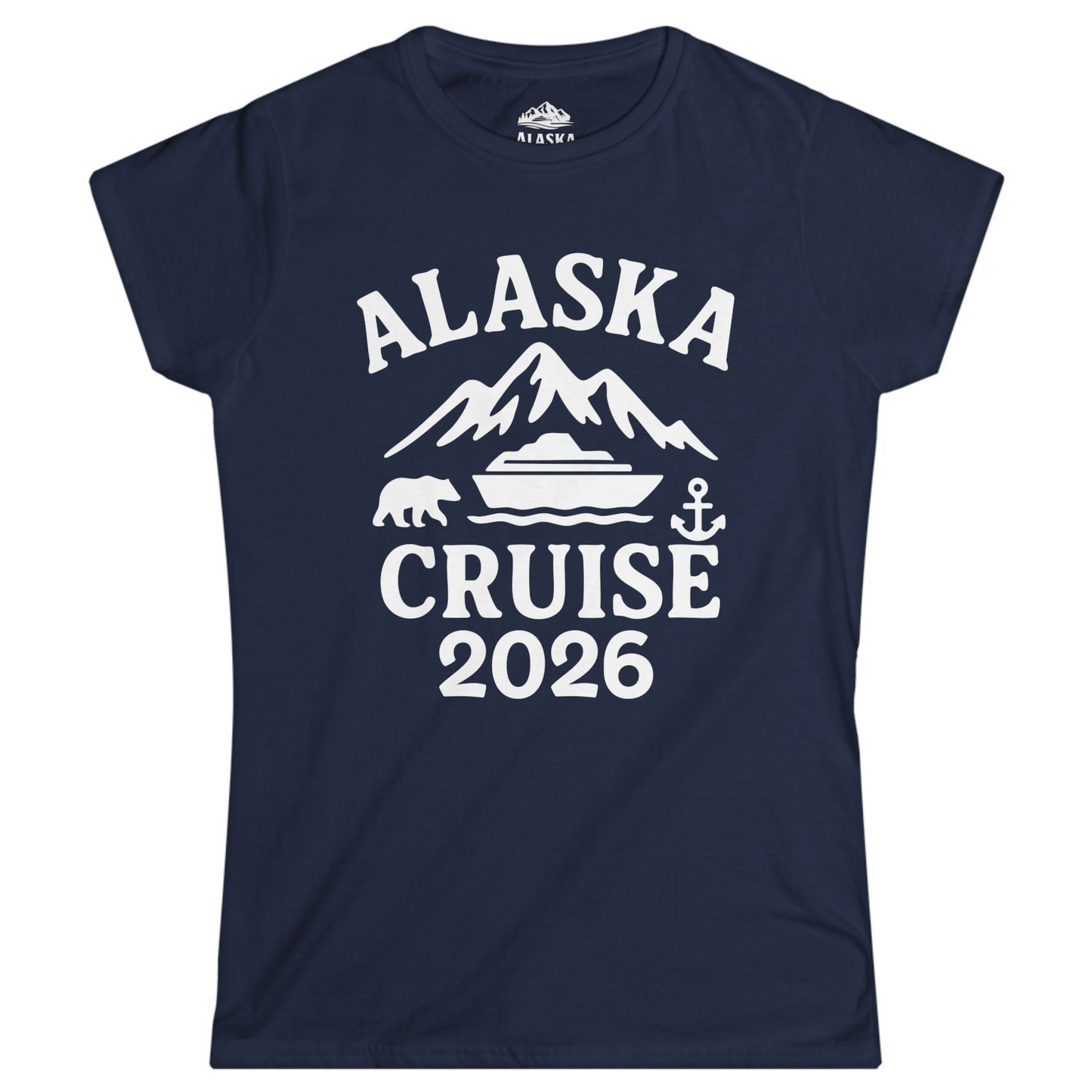 Alaska Cruise 2026 Shirt - Mountains Bear Anchor Adventure Tee Ladies T-Shirt – Navy – Alaska Cruise Shirts