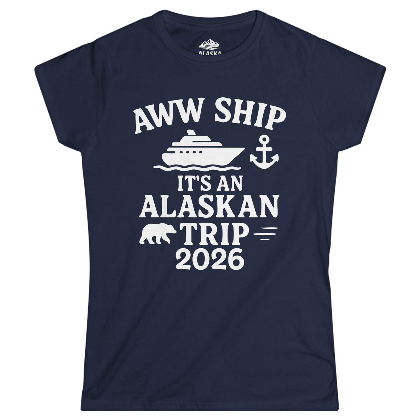 Alaska Cruise Shirt - Alaskan Trip 2026 Ship Anchor Bear Family Tee Ladies T-Shirt – Navy – Alaska Cruise Shirts