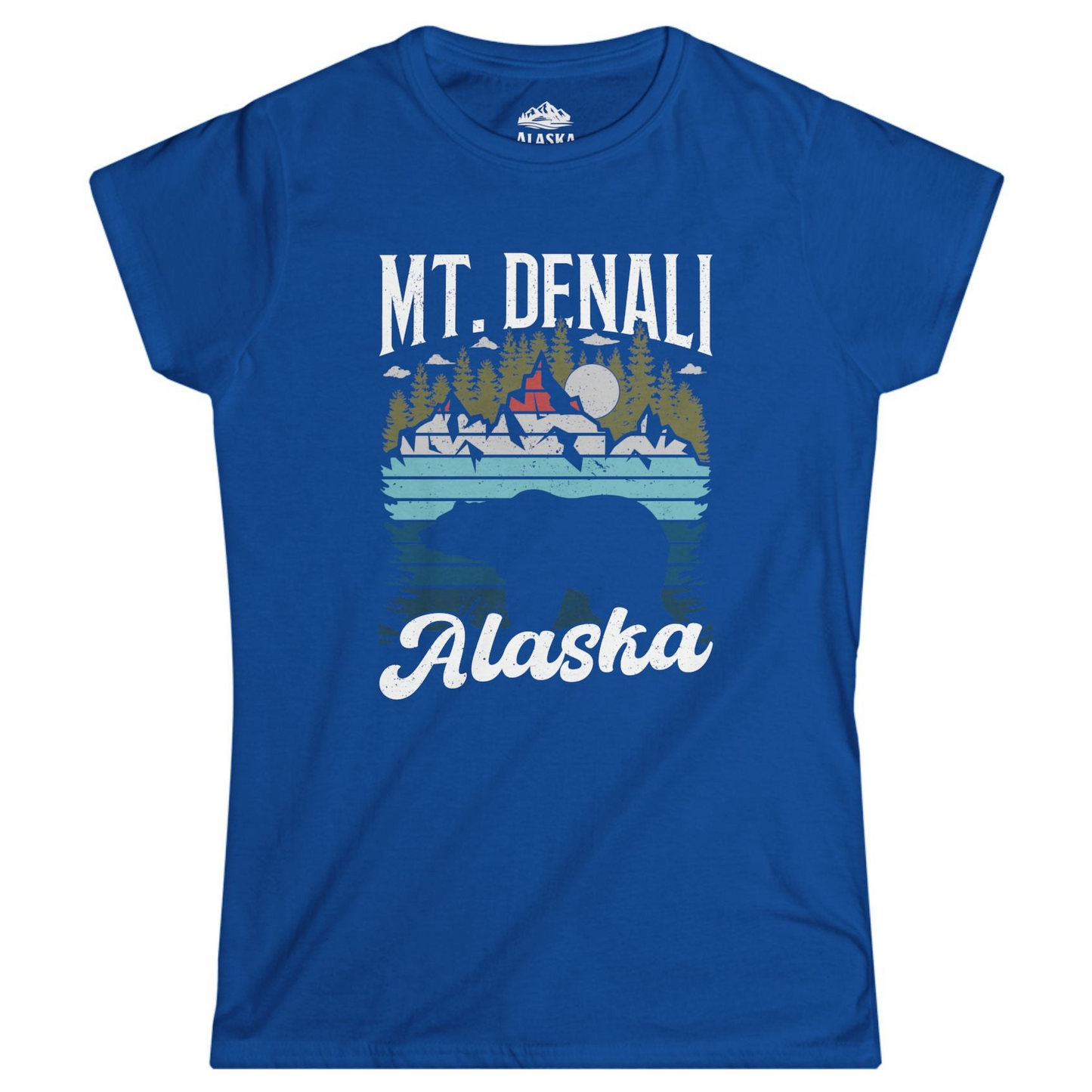 Mt Denali Alaska Bear Wilderness Shirt - Vintage Distressed Outdoor Tee Ladies T-Shirt – Royal – Alaska Cruise Shirts