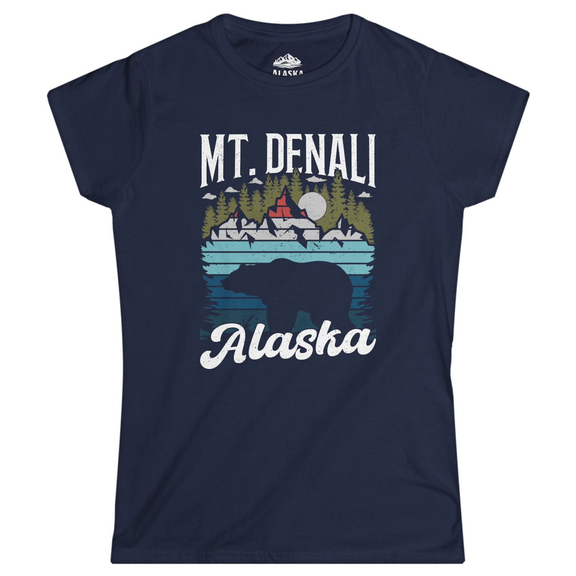 Mt Denali Alaska Bear Wilderness Shirt - Vintage Distressed Outdoor Tee Ladies T-Shirt – Navy – Alaska Cruise Shirts