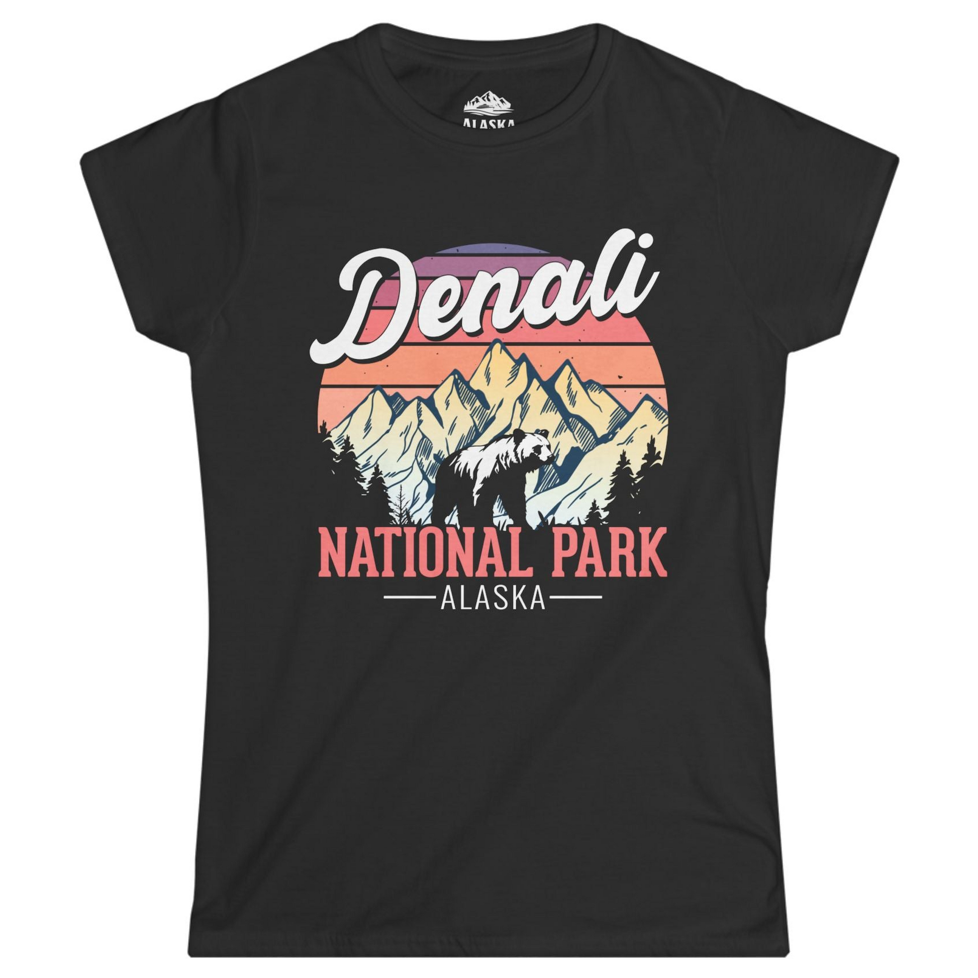 Retro Denali National Park Alaska Bear Mountains Vintage Shirt Ladies T-Shirt – Black – Alaska Cruise Shirts