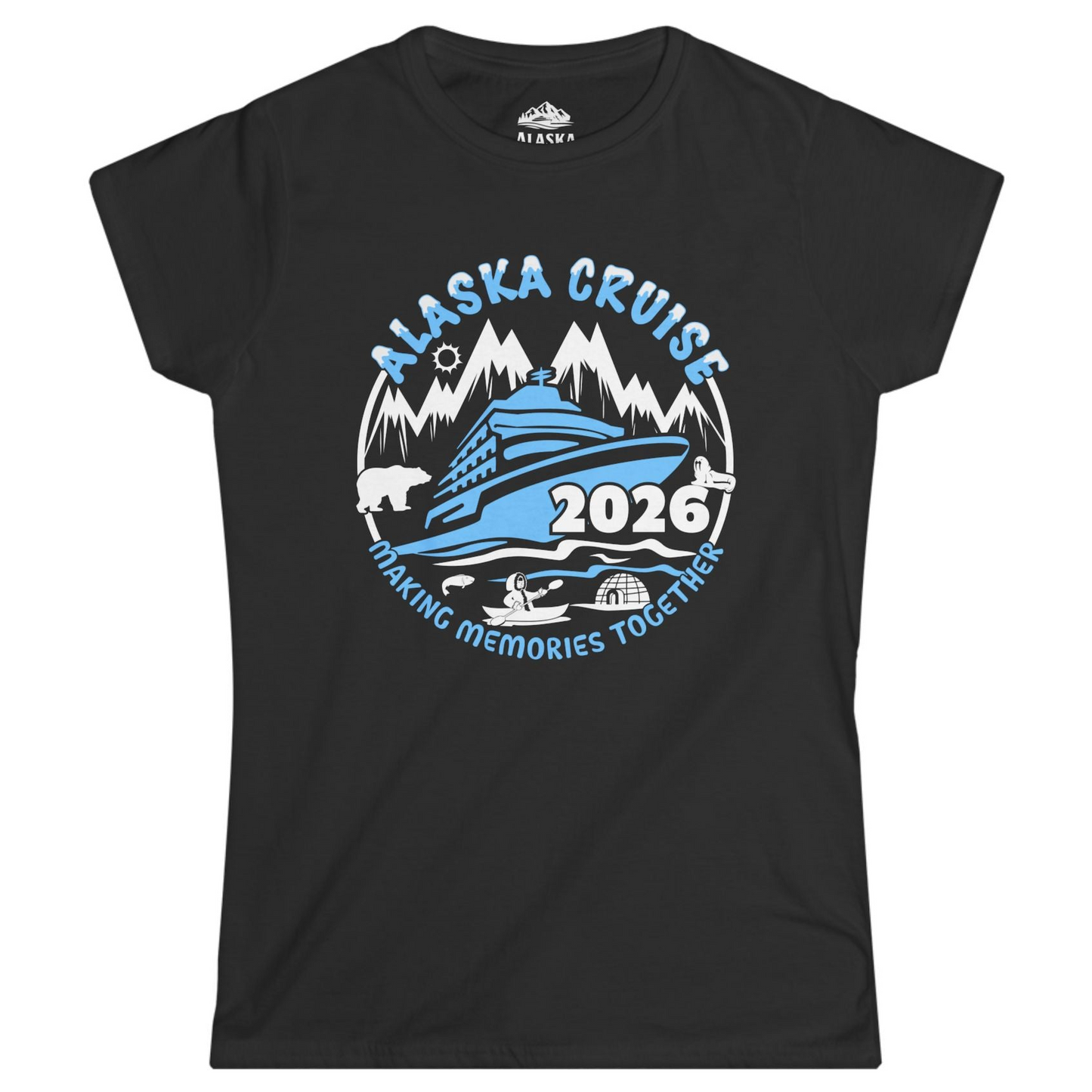 Alaska Cruise 2026 Shirt - Family Adventure Wildlife Nature Graphic Tee Ladies T-Shirt – Black – Alaska Cruise Shirts