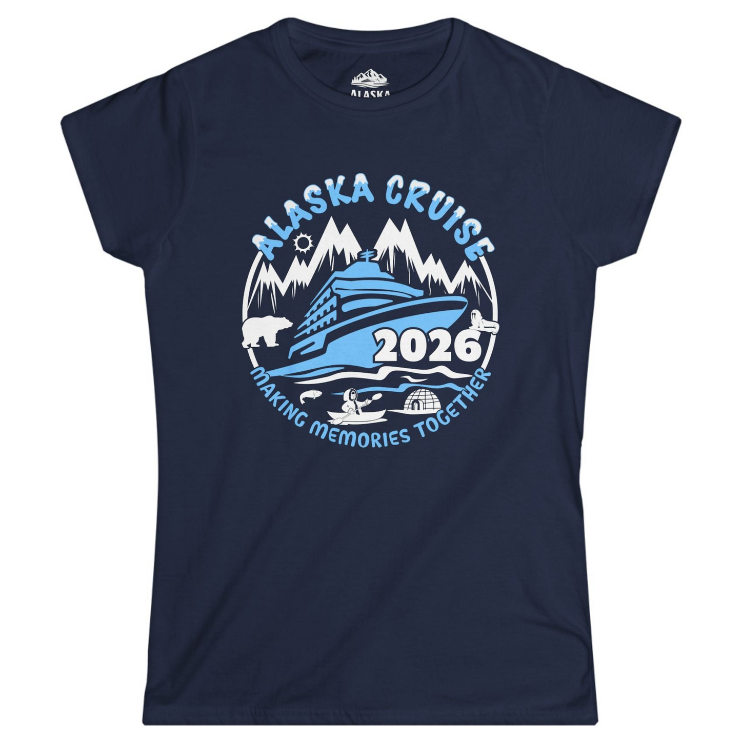 Alaska Cruise 2026 Shirt - Family Adventure Wildlife Nature Graphic Tee Ladies T-Shirt – Navy – Alaska Cruise Shirts