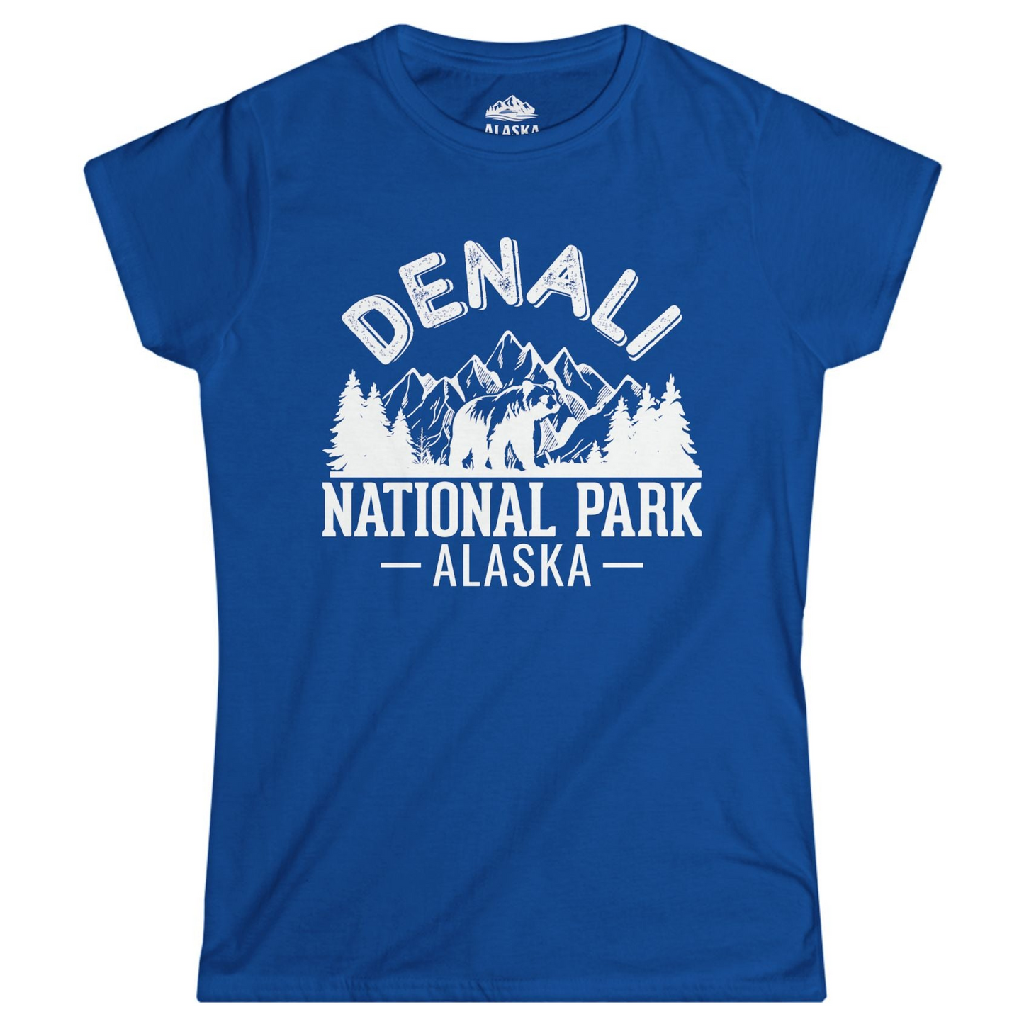 Denali National Park Bear Mountains Vintage Alaska Nature Shirt Ladies T-Shirt – Royal – Alaska Cruise Shirts