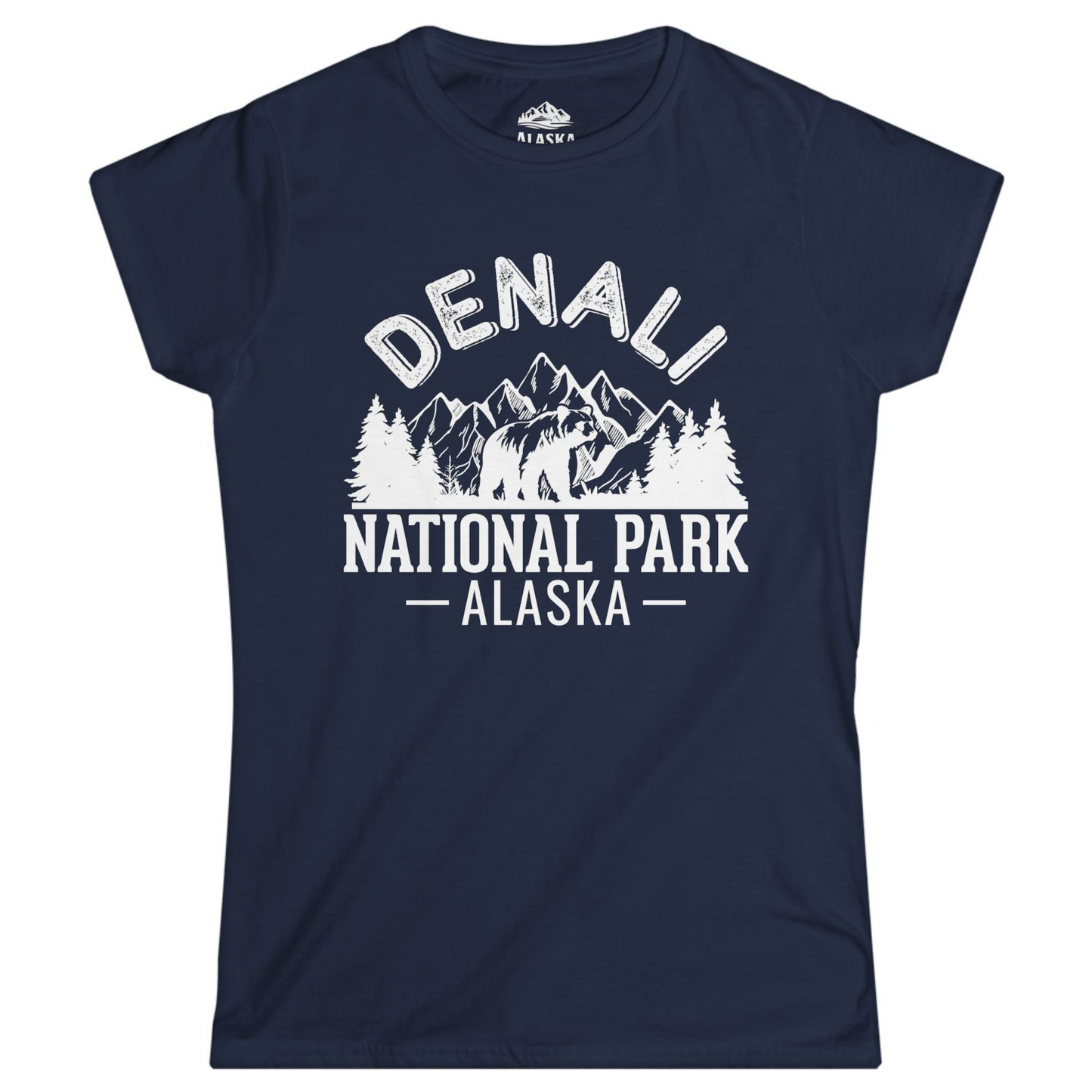 Denali National Park Bear Mountains Vintage Alaska Nature Shirt Ladies T-Shirt – Navy – Alaska Cruise Shirts