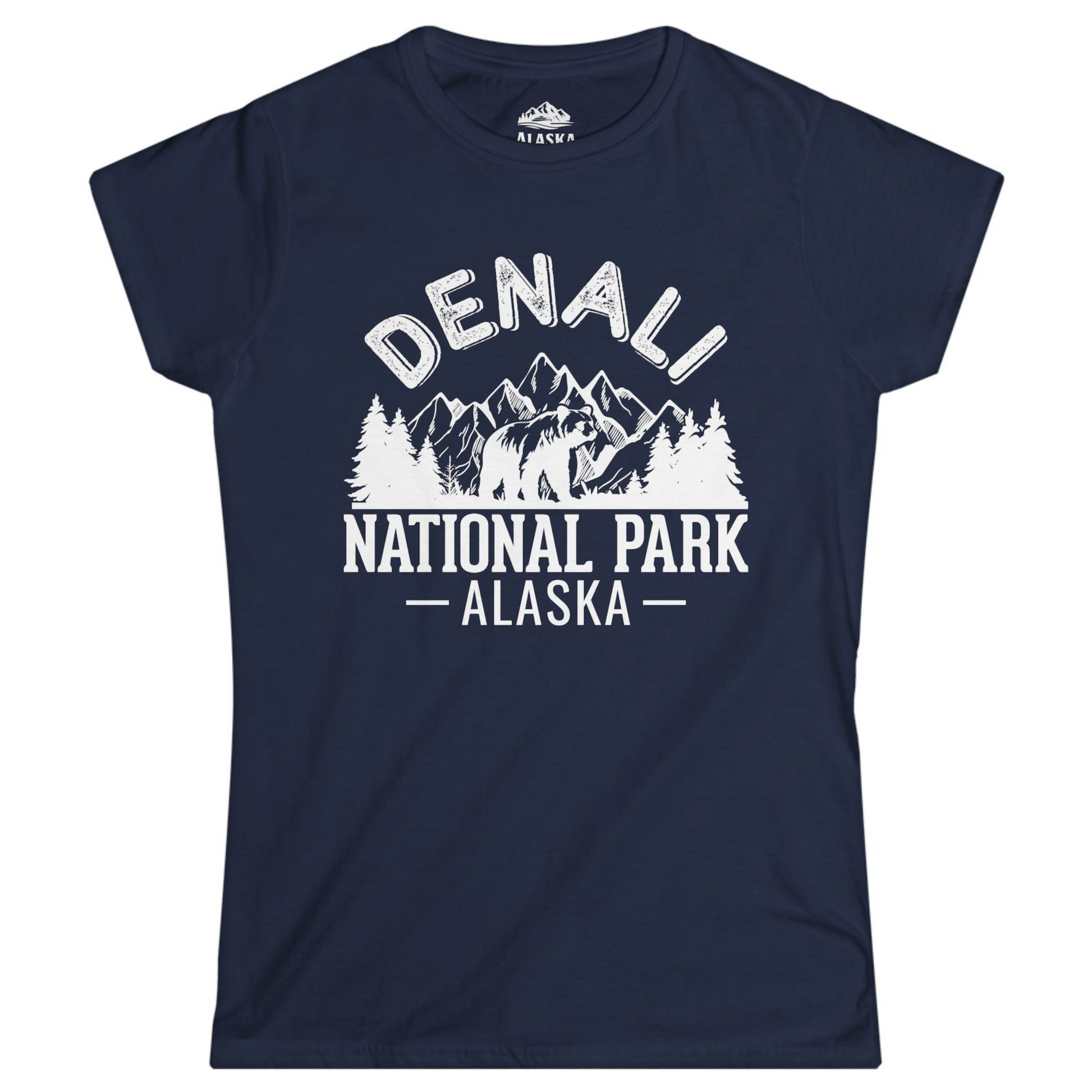 Denali National Park Bear Mountains Vintage Alaska Nature Shirt Ladies T-Shirt – Navy – Alaska Cruise Shirts