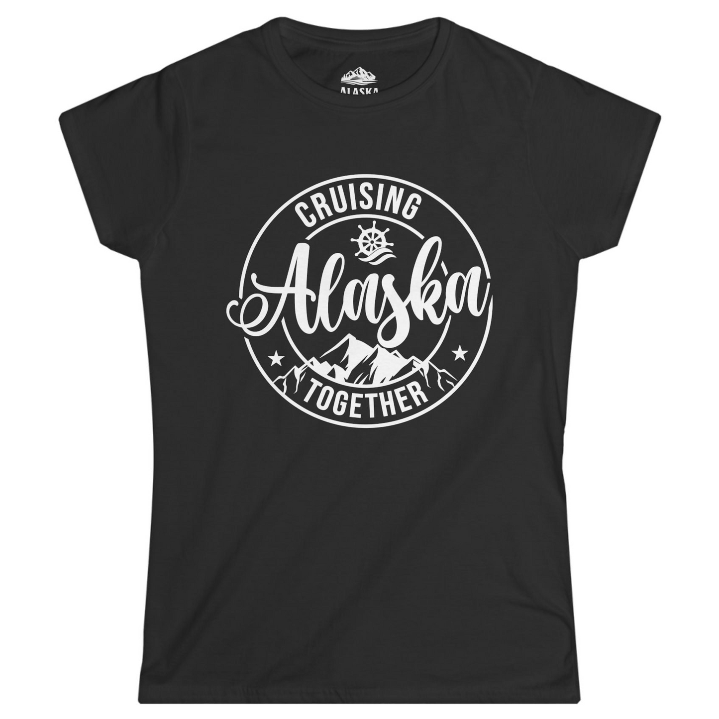 Cruising Alaska Together Shirt - Mountain Nautical Family Cruise Design Ladies T-Shirt – Black – Alaska Cruise Shirts