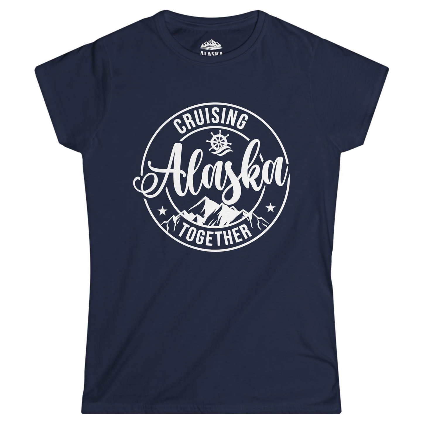 Cruising Alaska Together Shirt - Mountain Nautical Family Cruise Design Ladies T-Shirt – Navy – Alaska Cruise Shirts