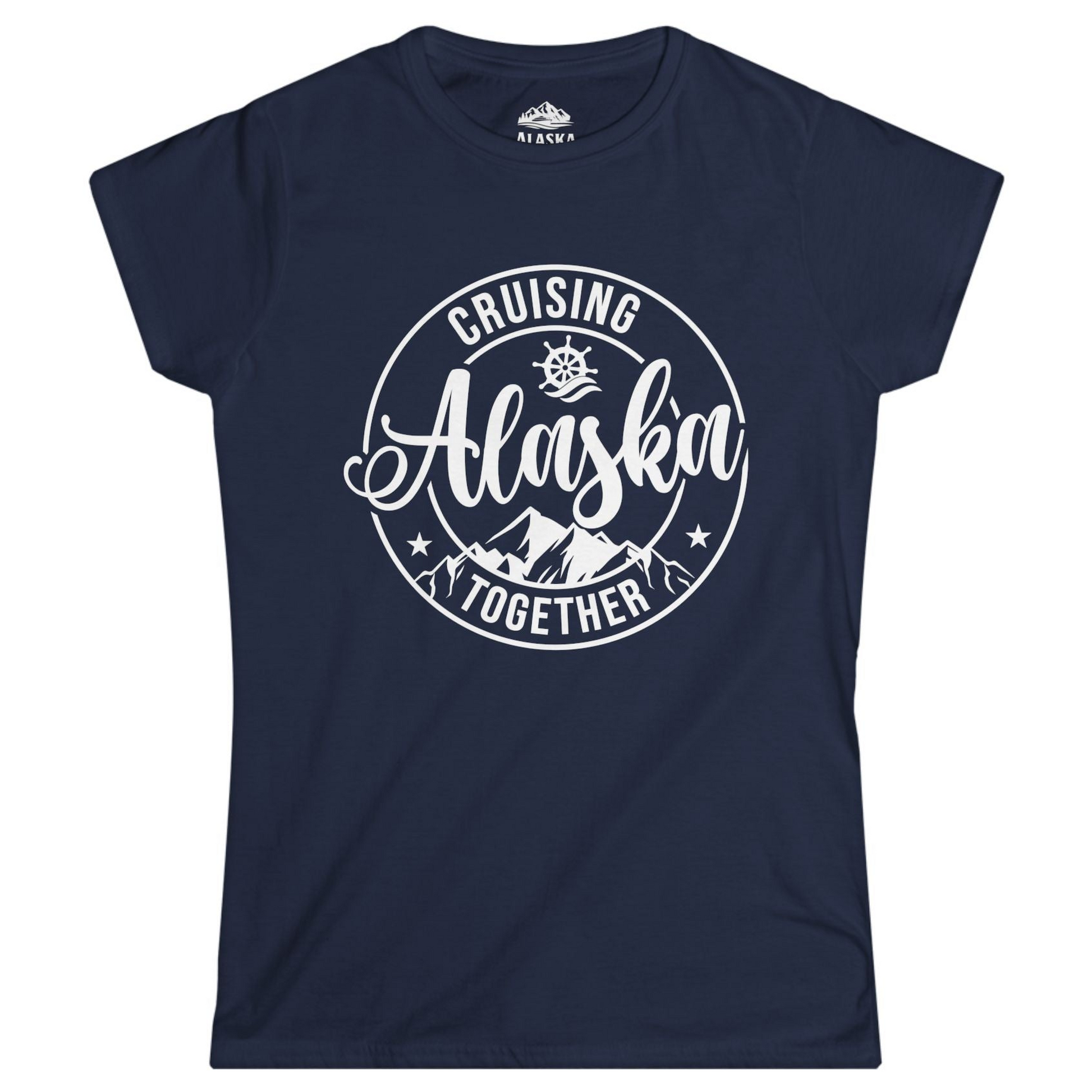 Cruising Alaska Together Shirt - Mountain Nautical Family Cruise Design Ladies T-Shirt – Navy – Alaska Cruise Shirts