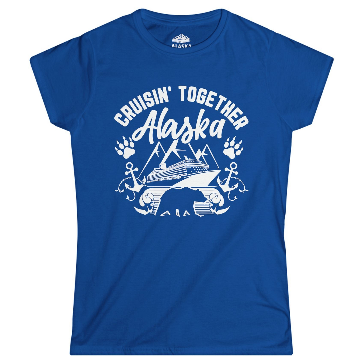 Alaska Cruise Adventure Shirt - Wildlife Bear Paw Nautical Anchors Ladies T-Shirt – Royal – Alaska Cruise Shirts