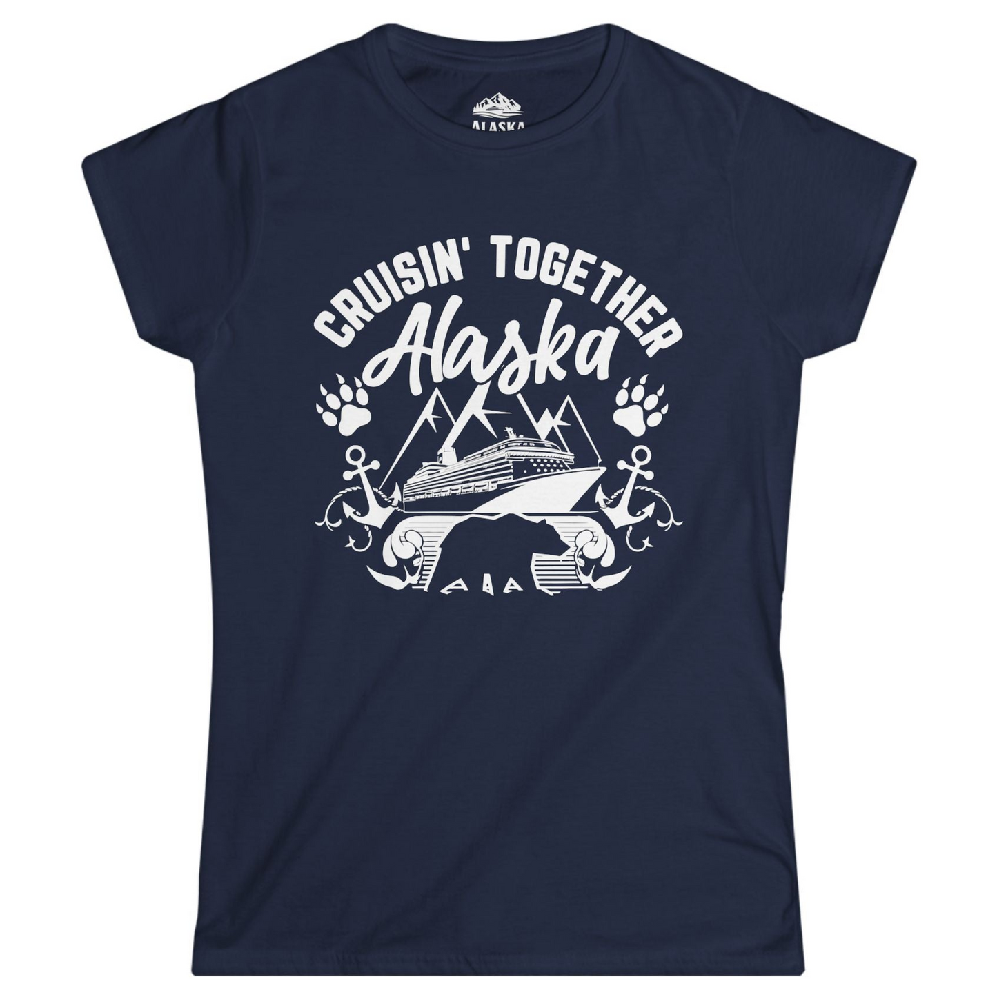 Alaska Cruise Adventure Shirt - Wildlife Bear Paw Nautical Anchors Ladies T-Shirt – Navy – Alaska Cruise Shirts