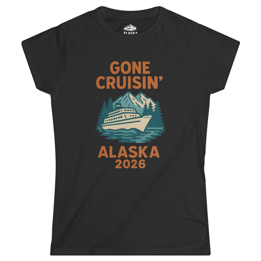 Gone Cruisin Alaska 2026 Retro Cruise Ship Nature Scenery Shirt Ladies T-Shirt – Black – Alaska Cruise Shirts