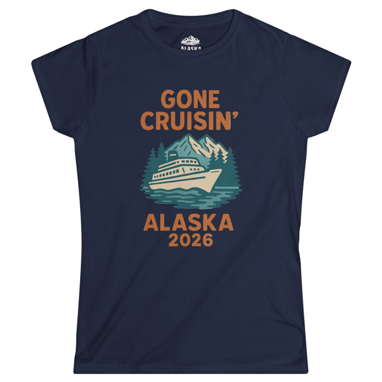 Gone Cruisin Alaska 2026 Retro Cruise Ship Nature Scenery Shirt Ladies T-Shirt – Navy – Alaska Cruise Shirts