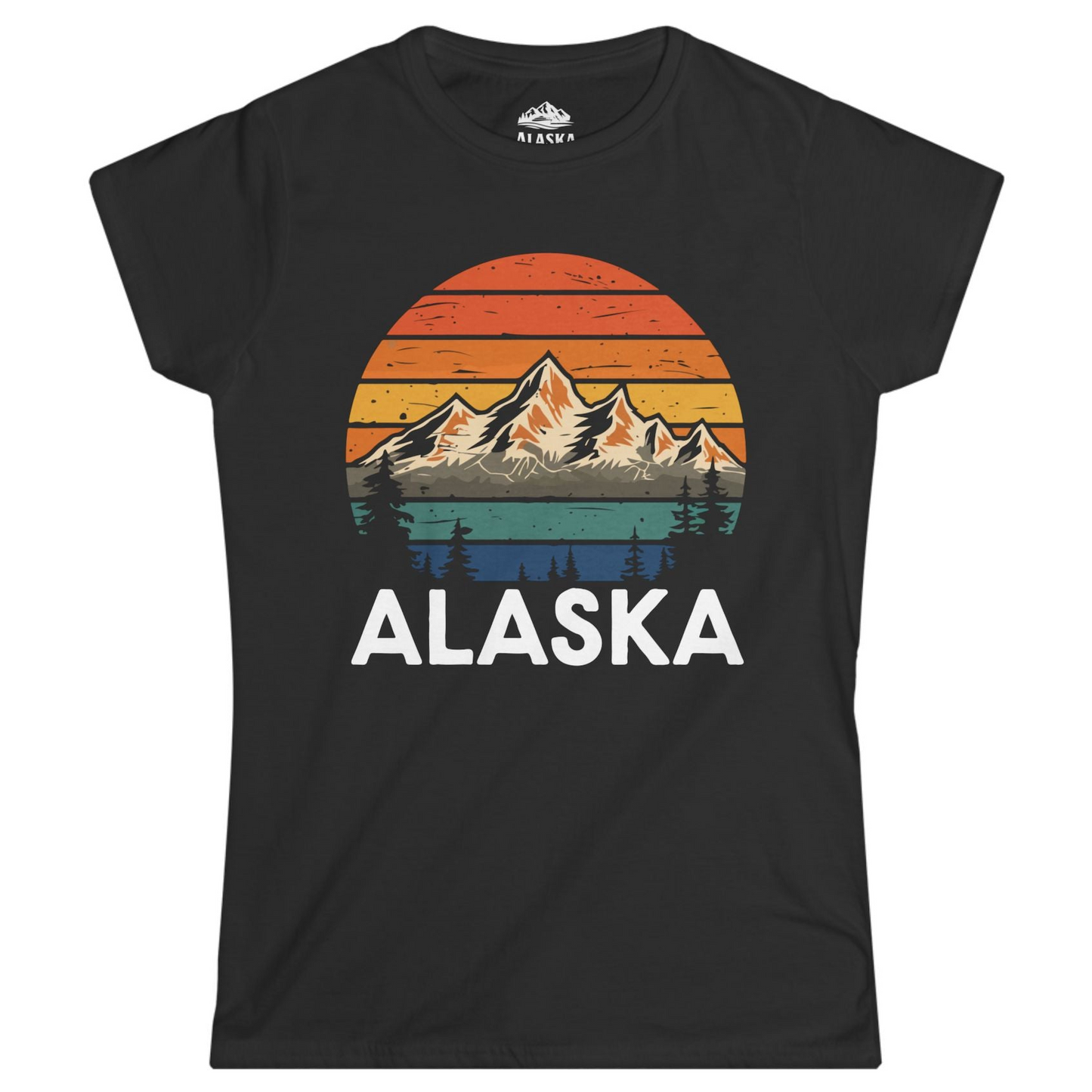 Retro Alaska Mountain Scenery Shirt - Vintage Denali Sunset Tee Ladies T-Shirt – Black – Alaska Cruise Shirts