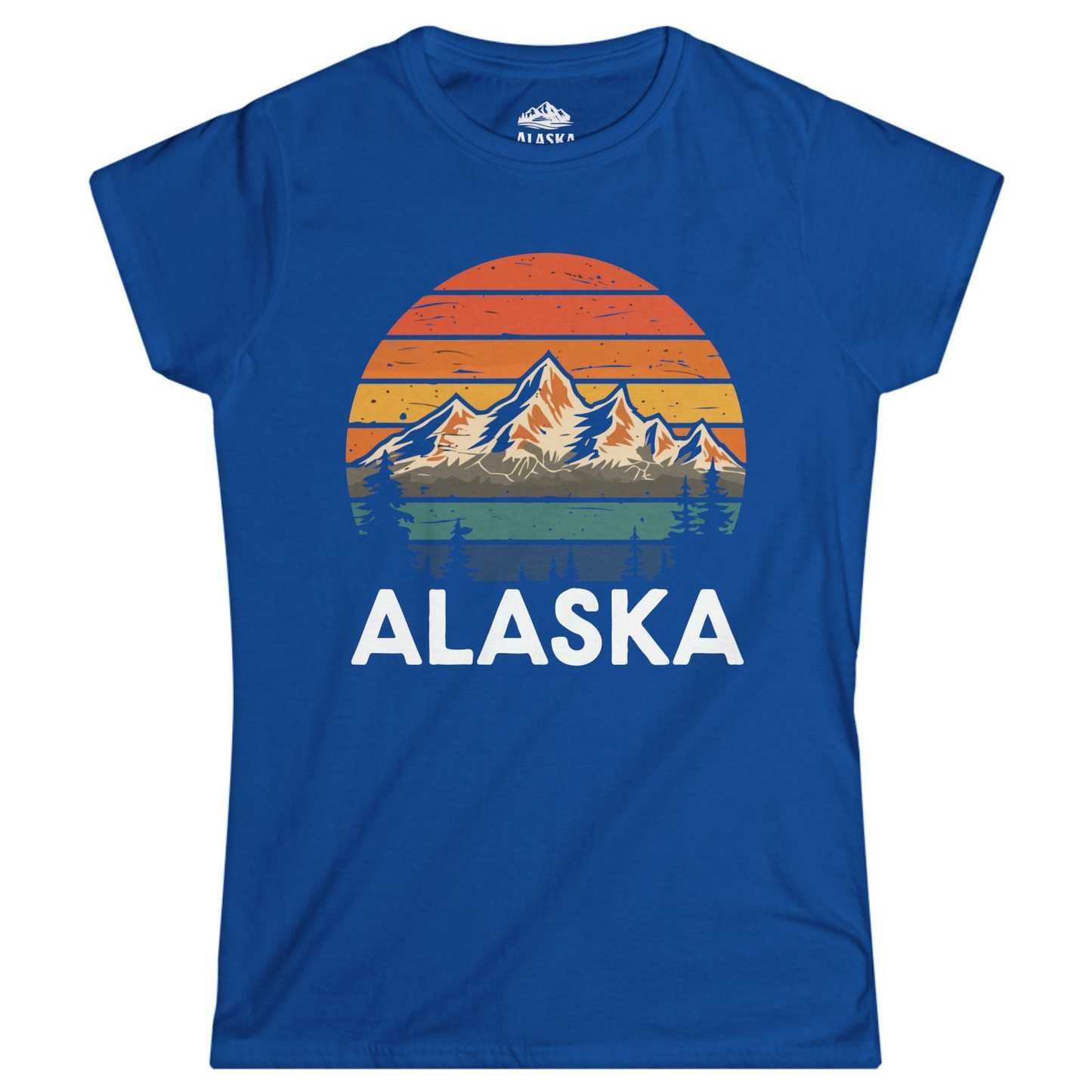 Retro Alaska Mountain Scenery Shirt - Vintage Denali Sunset Tee Ladies T-Shirt – Royal – Alaska Cruise Shirts