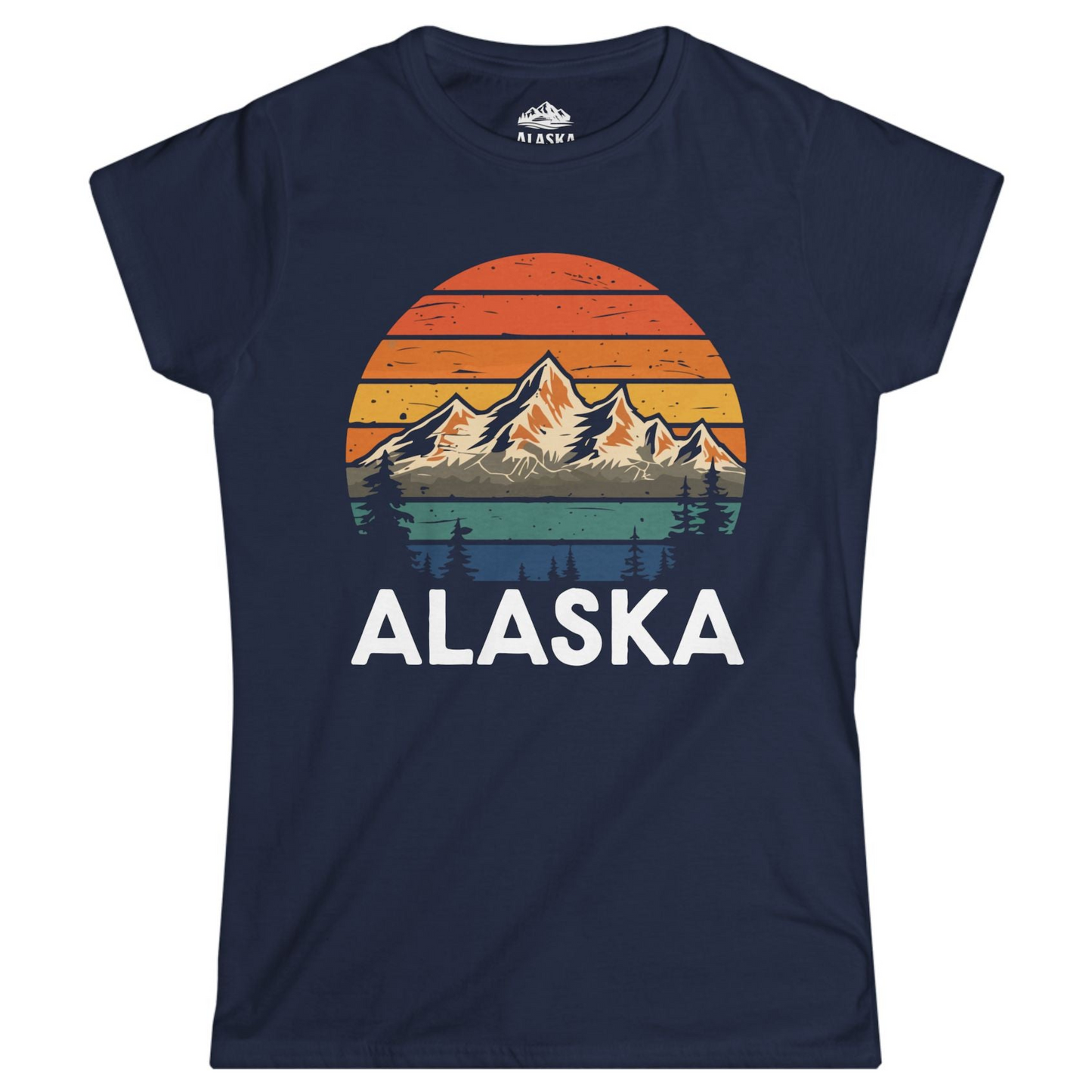 Retro Alaska Mountain Scenery Shirt - Vintage Denali Sunset Tee Ladies T-Shirt – Navy – Alaska Cruise Shirts