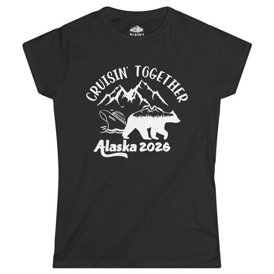 Cruisin Together Alaska 2026 Bear Mountain Group Cruise Shirt Ladies T-Shirt – Black – Alaska Cruise Shirts