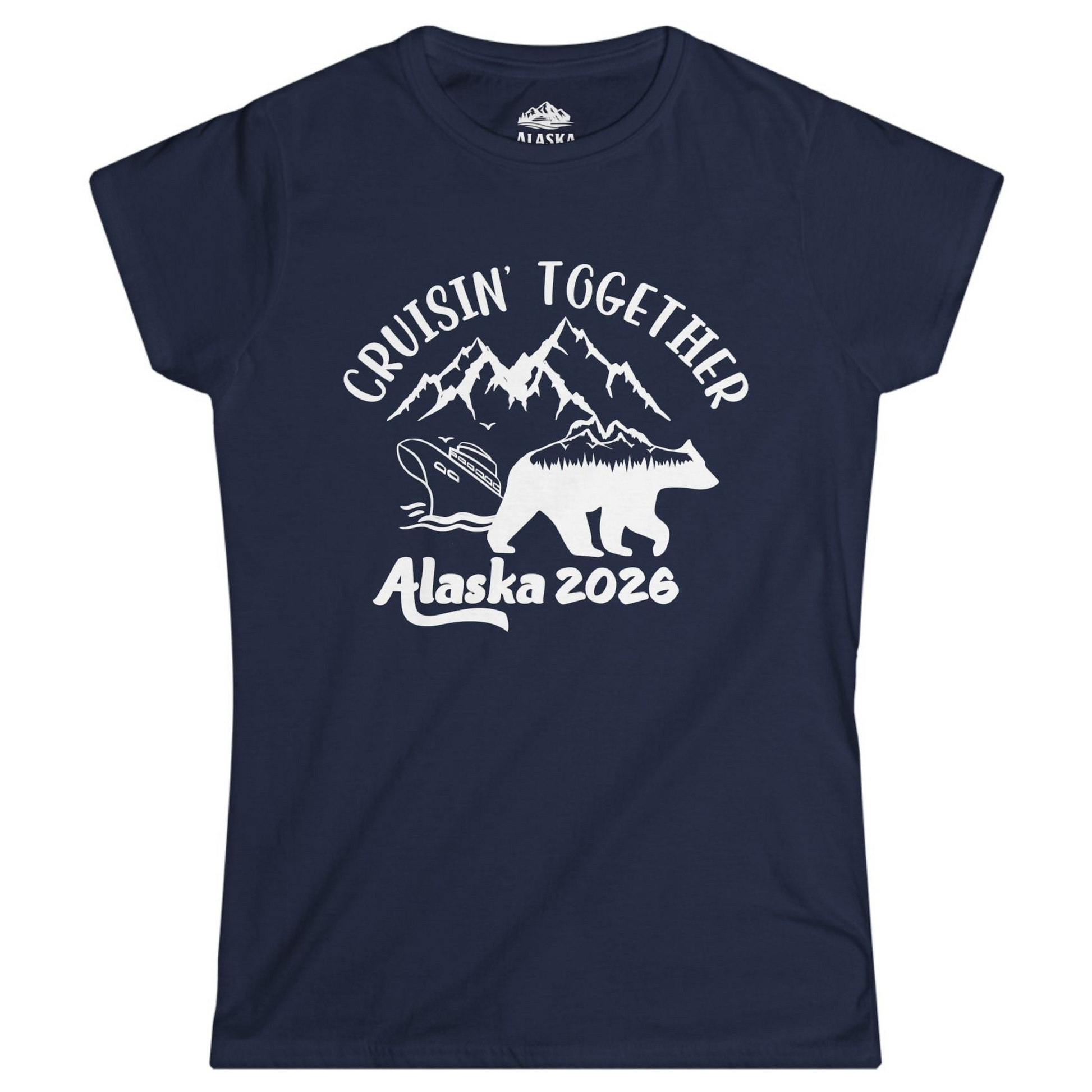 Cruisin Together Alaska 2026 Bear Mountain Group Cruise Shirt Ladies T-Shirt – Navy – Alaska Cruise Shirts