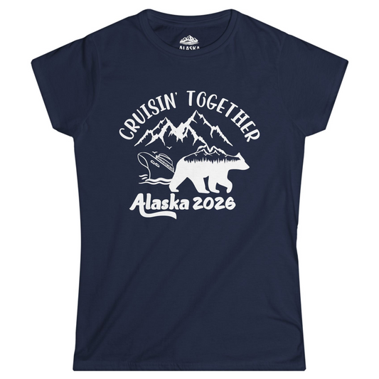 Cruisin Together Alaska 2026 Bear Mountain Group Cruise Shirt Ladies T-Shirt – Navy – Alaska Cruise Shirts