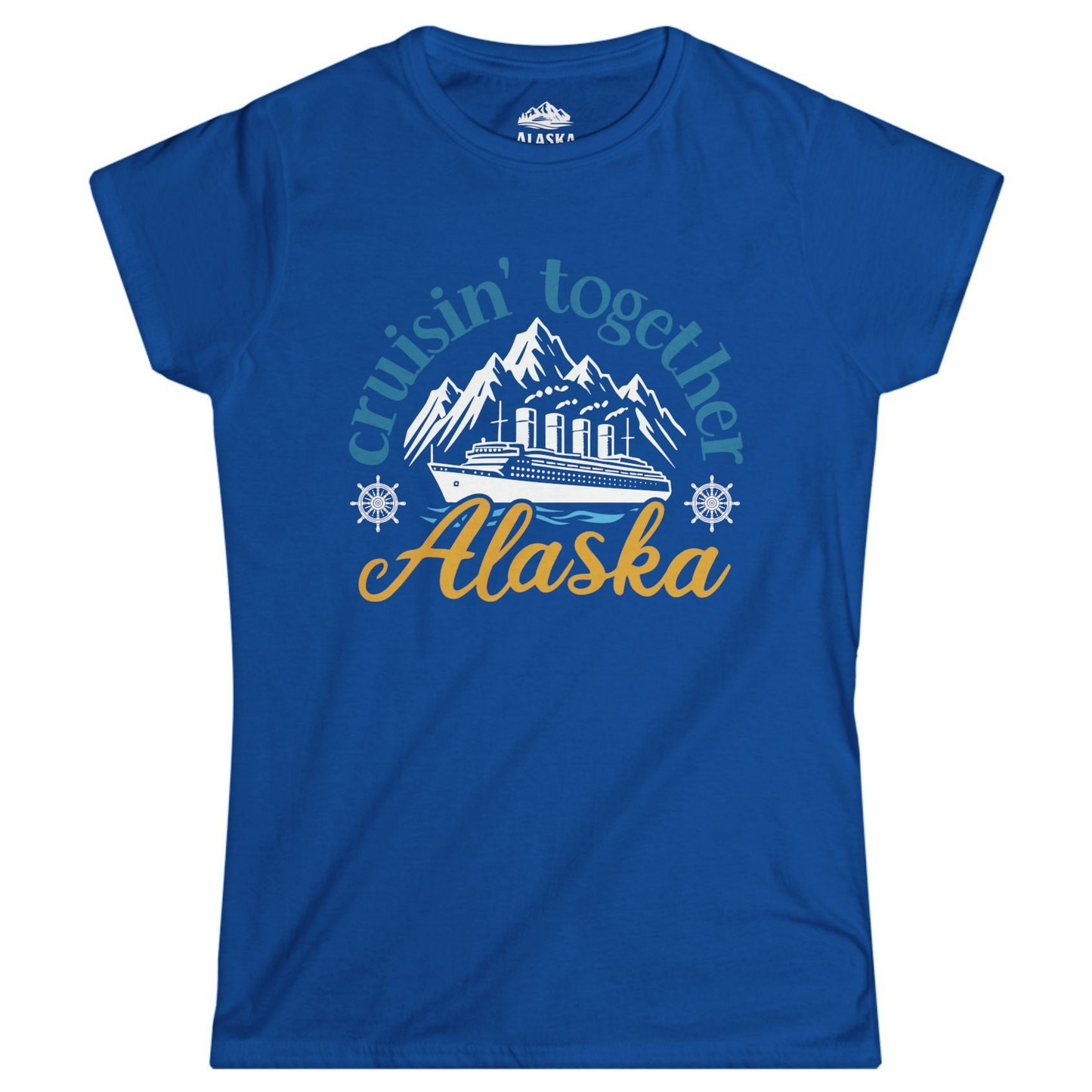 Alaska Cruise Adventure Shirt - Retro Mountains and Ship Graphic Tee Ladies T-Shirt – Royal – Alaska Cruise Shirts