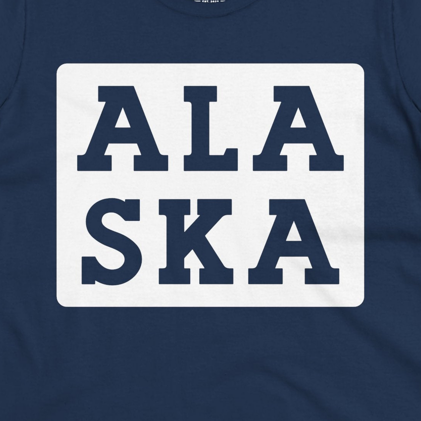 Bold Alaska Block Text Shirt Ladies T-Shirt – Navy – Alaska Cruise Shirts Close Up