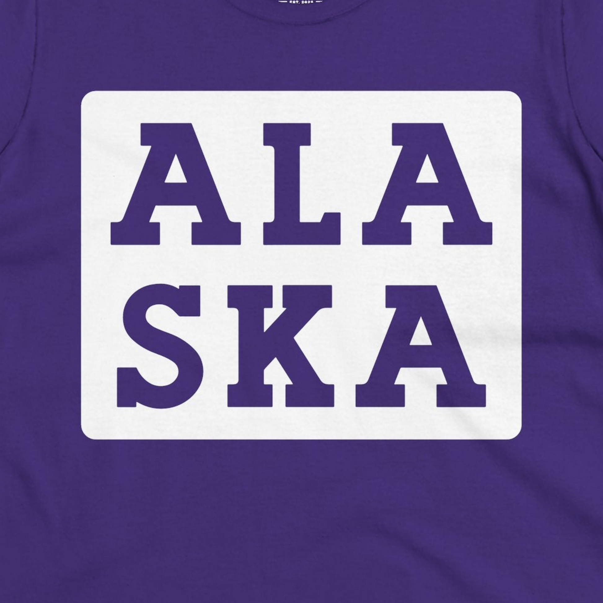 Bold Alaska Block Text Shirt Ladies T-Shirt – Purple – Alaska Cruise Shirts Close Up