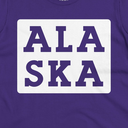 Bold Alaska Block Text Shirt Ladies T-Shirt – Purple – Alaska Cruise Shirts Close Up