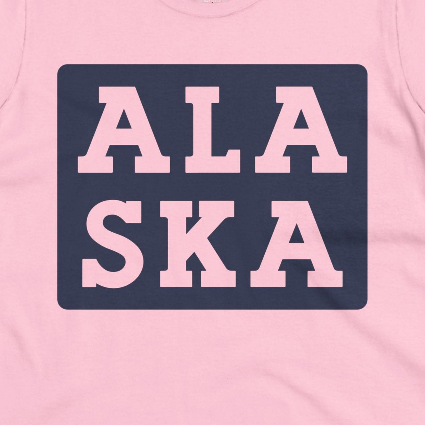 Bold Alaska Block Text Shirt Ladies T-Shirt – Light Pink – Alaska Cruise Shirts Close Up
