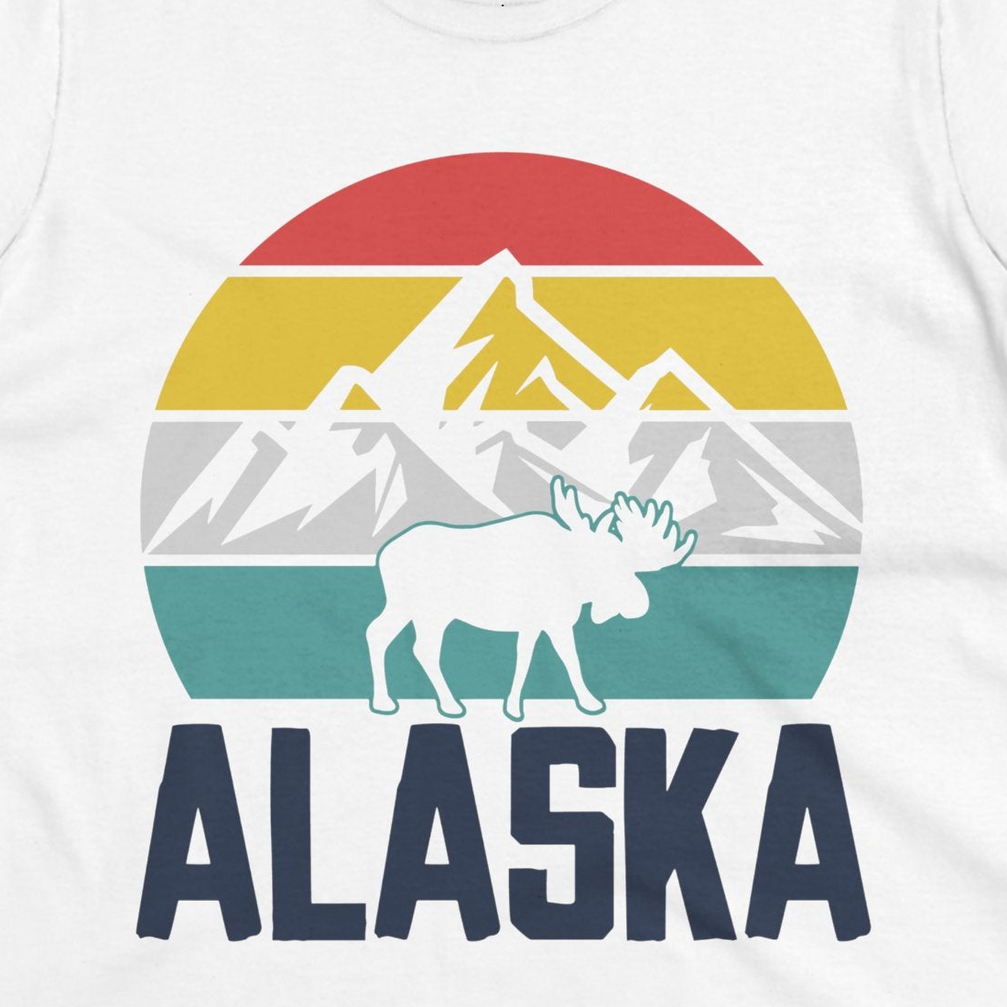 Retro Alaska Moose Silhouette Shirt Ladies T-Shirt – White – Alaska Cruise Shirts Close Up