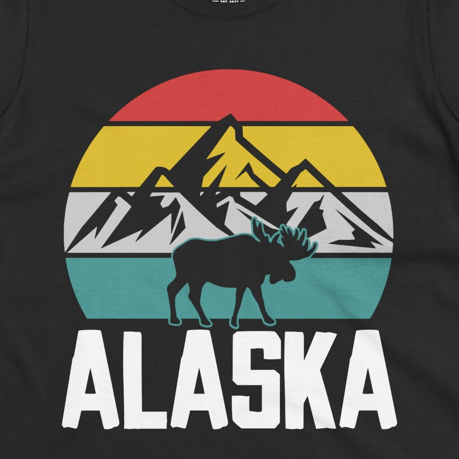 Retro Alaska Moose Silhouette Shirt Ladies T-Shirt – Black – Alaska Cruise Shirts Close Up