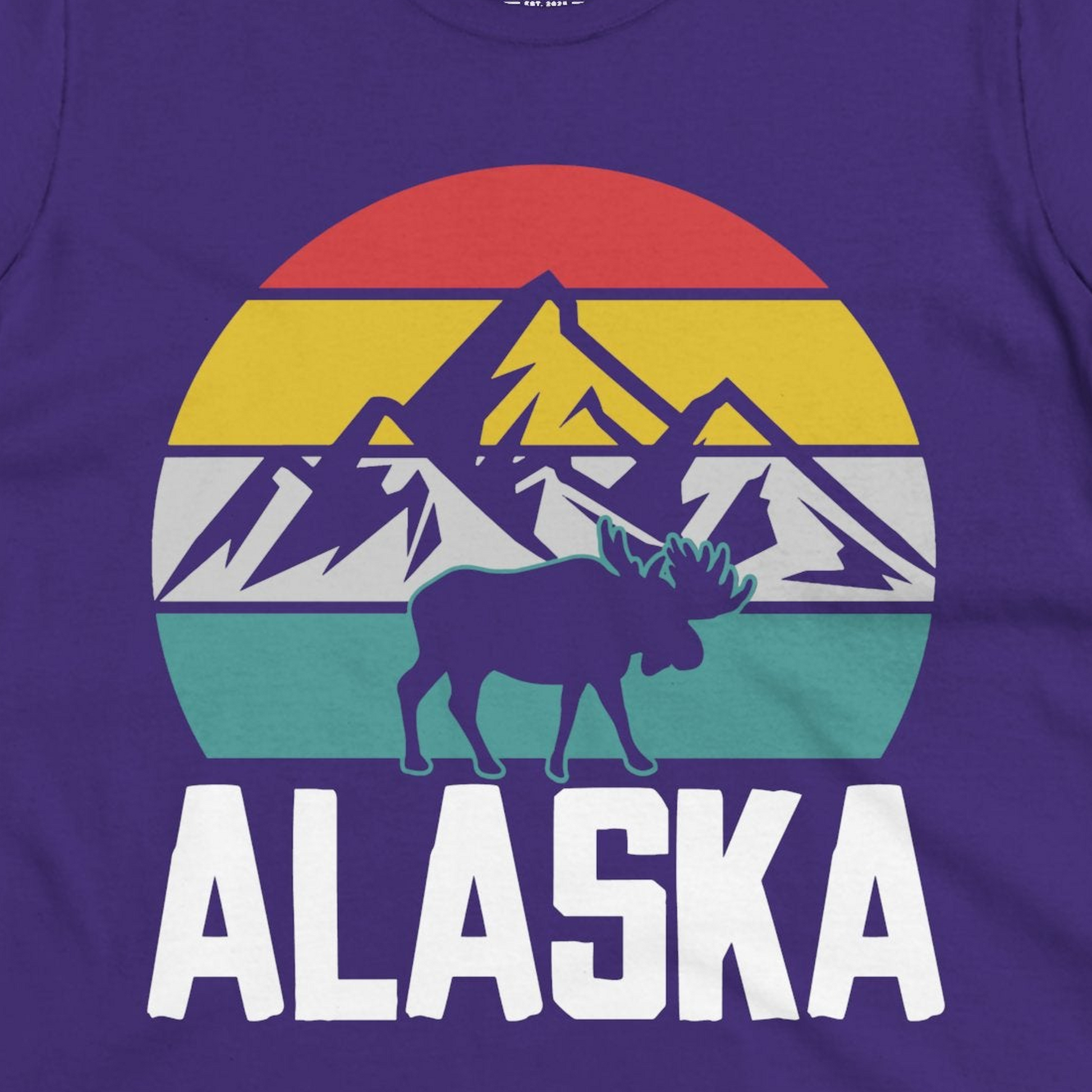 Retro Alaska Moose Silhouette Shirt Ladies T-Shirt – Purple – Alaska Cruise Shirts Close Up