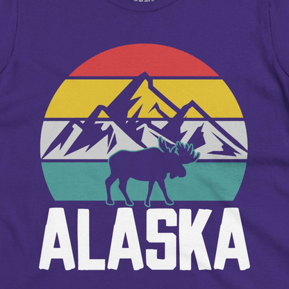 Retro Alaska Moose Silhouette Shirt Ladies T-Shirt – Purple – Alaska Cruise Shirts Close Up