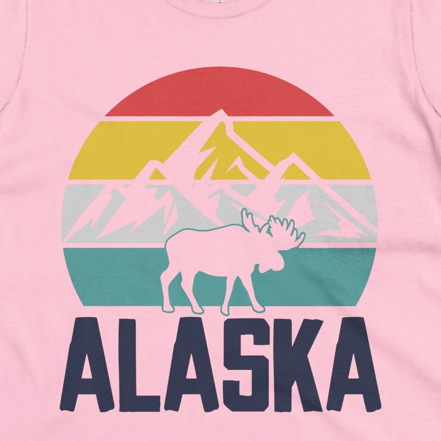 Retro Alaska Moose Silhouette Shirt Ladies T-Shirt – Light Pink – Alaska Cruise Shirts Close Up