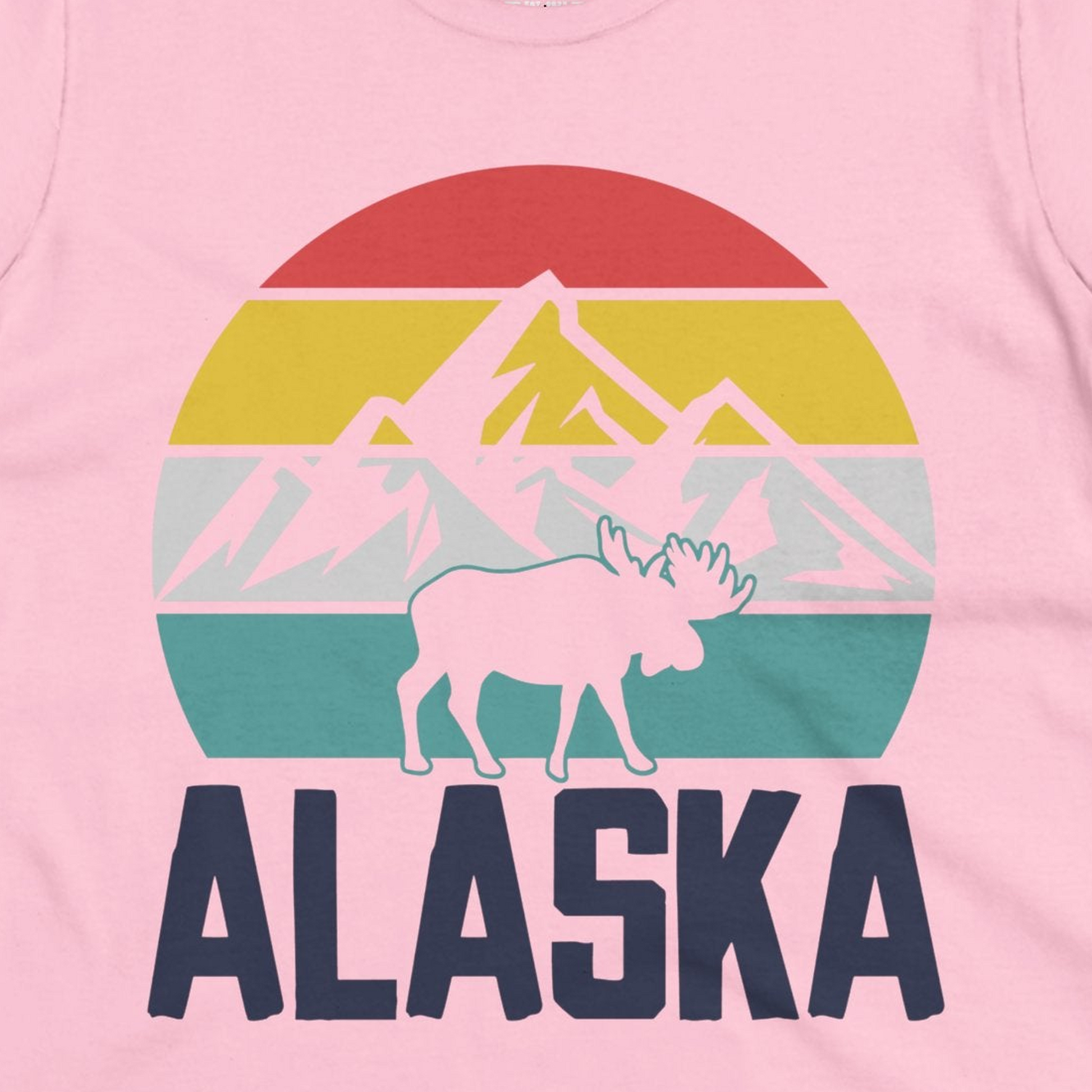 Retro Alaska Moose Silhouette Shirt Ladies T-Shirt – Light Pink – Alaska Cruise Shirts Close Up