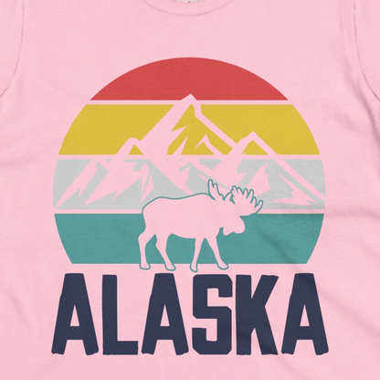 Retro Alaska Moose Silhouette Shirt Ladies T-Shirt – Light Pink – Alaska Cruise Shirts Close Up