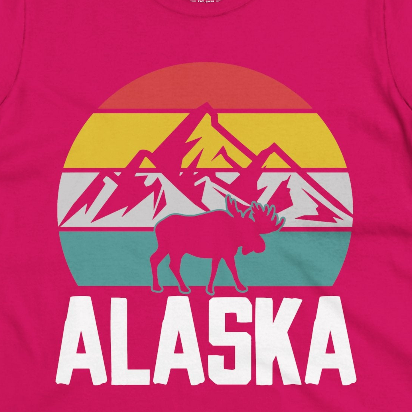 Retro Alaska Moose Silhouette Shirt Ladies T-Shirt – Heliconia – Alaska Cruise Shirts Close Up